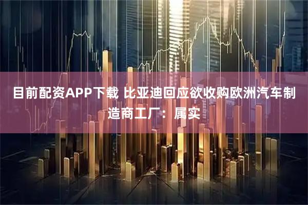 目前配资APP下载 比亚迪回应欲收购欧洲汽车制造商工厂:属实